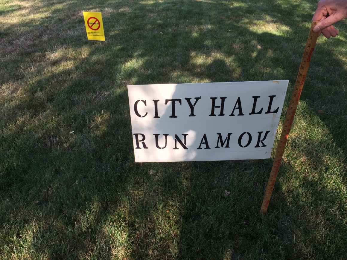 Windsor Heights City Hall Run Amok sign 
